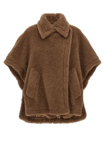 Max Mara Collared Cape With Front Pockets And Short Sleeves In Brown