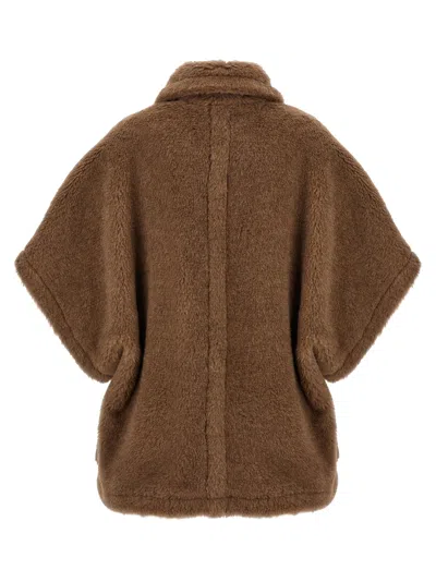Max Mara Collared Cape With Front Pockets And Short Sleeves In Brown