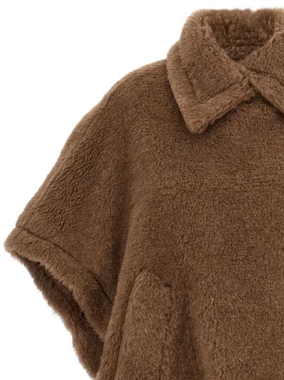 Max Mara Collared Cape With Front Pockets And Short Sleeves In Brown