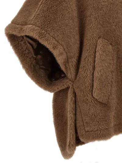 Max Mara Collared Cape With Front Pockets And Short Sleeves In Brown