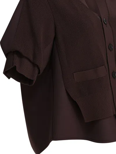 Sacai Knitwear Sweater With V-neck And Pockets In Brown