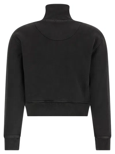 Attico Cropped Zip Fleece Ribbed Finish In Black