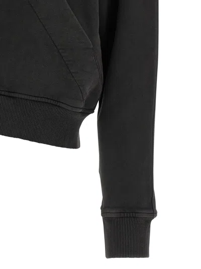 Attico Cropped Zip Fleece Ribbed Finish In Black