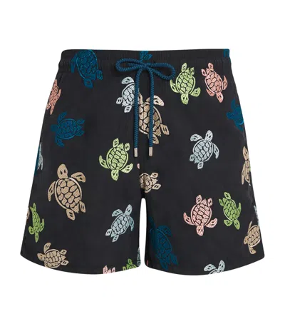 Vilebrequin Mistral Embroidered Swim Trunks In Black