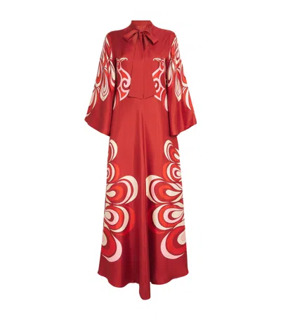 La Doublej La Double J Magnifico Printed Silk-twill Dress In Burgundy