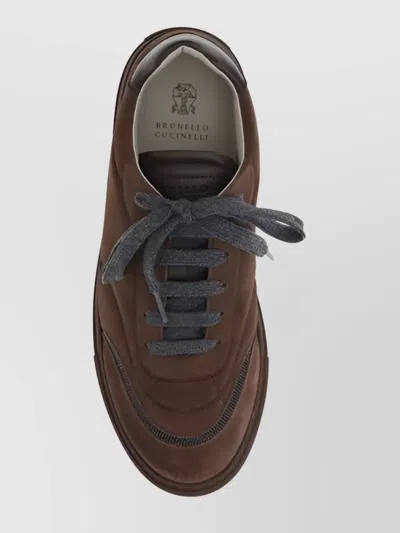 Brunello Cucinelli Jewel Embellished Suede Sneakers In Brown