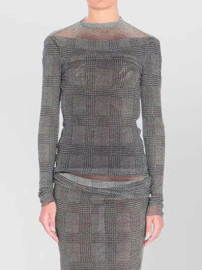 Jean Paul Gaultier Women Body Shadow And Prince Of Wales Print Mesh Top In Gray