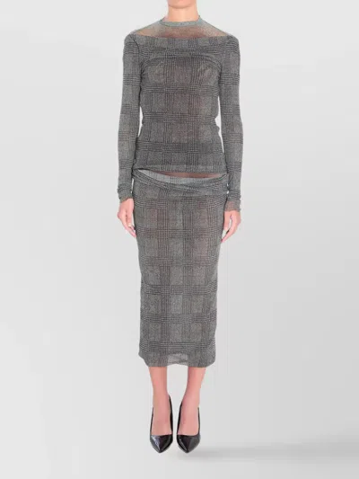 Jean Paul Gaultier Women Body Shadow And Prince Of Wales Print Mesh Top In Gray