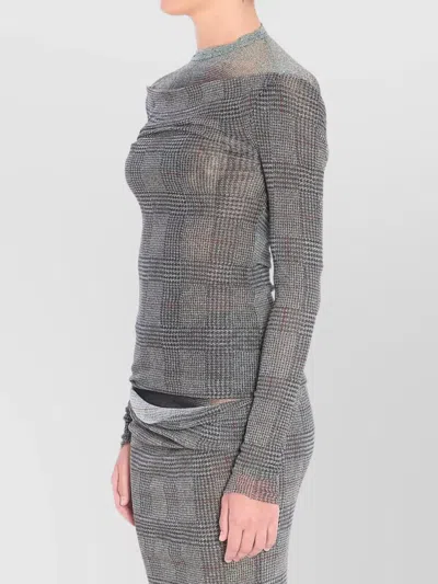 Jean Paul Gaultier Women Body Shadow And Prince Of Wales Print Mesh Top In Gray