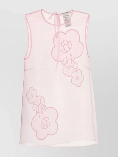 Cecilie Bahnsen Sheer Fabric Floral Embroidery Sleeveless Top In Pink
