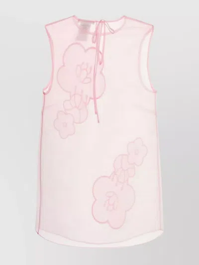 Cecilie Bahnsen Sheer Fabric Floral Embroidery Sleeveless Top In Pink