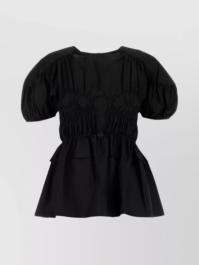 Cecilie Bahnsen Tech Fabric Brooklyn Top With Button Detail In Black