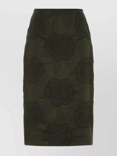 Cecilie Bahnsen Allegra Skirt With Floral Pattern And Ruched Detail In Green