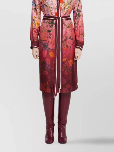Gucci Bordeaux Gradient Dress With Removable Belt And All-over Flora Print In Silk Woman In Multi
