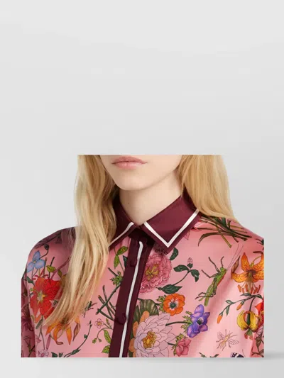 Gucci Bordeaux Gradient Dress With Removable Belt And All-over Flora Print In Silk Woman In Multi