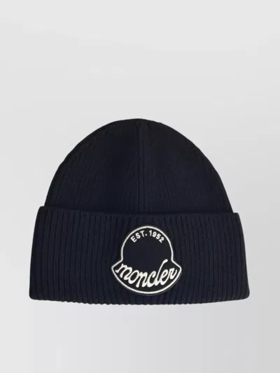 Moncler Knitted Cotton Beanie Hat Turn Up Brim In Brown