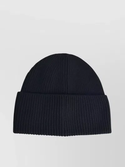Moncler Knitted Cotton Beanie Hat Turn Up Brim In Brown