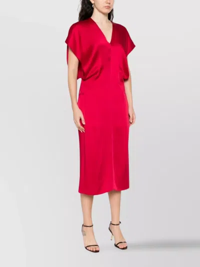 Stella Mccartney Stella Mc Cartney Satin V Necked Midi Dress In Red