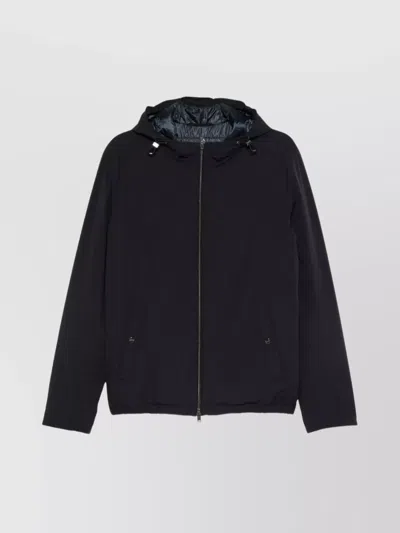 Herno Hooded Long Sleeve Jacket With Elasticated Hem In Blue