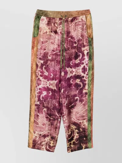 Pierre Louise Mascia Silk Trousers With Printed Pattern And Side Stripes In Pink