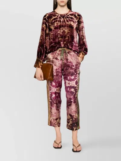 Pierre Louise Mascia Silk Trousers With Printed Pattern And Side Stripes In Pink
