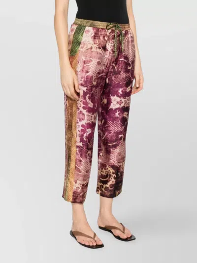 Pierre Louise Mascia Silk Trousers With Printed Pattern And Side Stripes In Pink