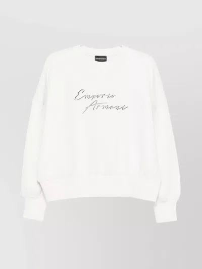 Emporio Armani Logo Crewneck Sweatshirt With Ribbed Cuffs In White