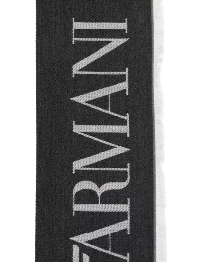Emporio Armani Logo-embellished Striped Scarf In Black
