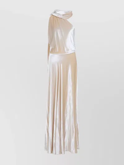 Alberta Ferretti One-shoulder Maxi Dress With Draped Sleeve In Pink