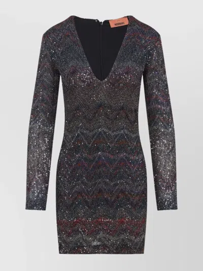 Missoni Multicolour Dress With Deep Neckline And All-over Sequins In Viscose Woman In Black