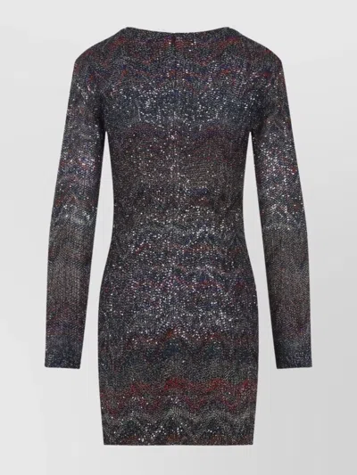 Missoni Multicolour Dress With Deep Neckline And All-over Sequins In Viscose Woman In Black