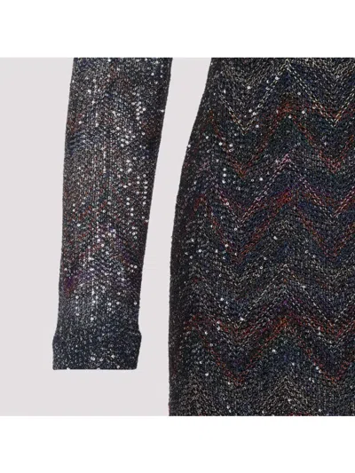 Missoni Multicolour Dress With Deep Neckline And All-over Sequins In Viscose Woman In Black