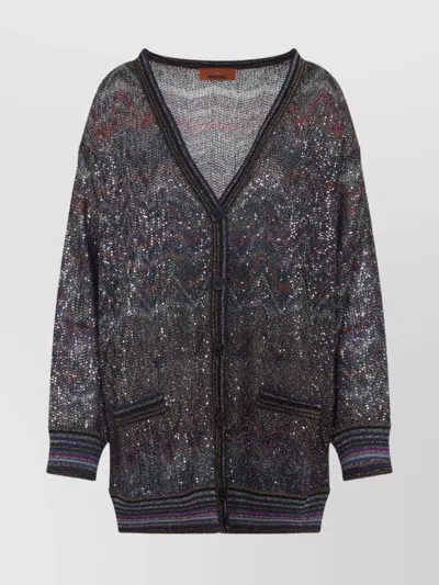 Missoni Oversized V-neck Cardigan With Zigzag Pattern In Black