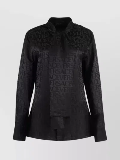 Versace Satin Blouse Printed Pattern In Black
