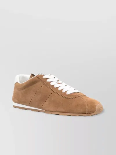 Miu Miu Brown Calf Leather Bos Taurus Athletic Sneakers In Brown