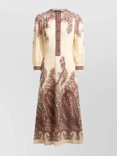 Etro Sable Midi Dress With Floral Paisley Print In Nude