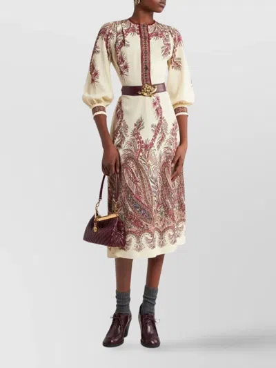 Etro Sable Midi Dress With Floral Paisley Print In Nude