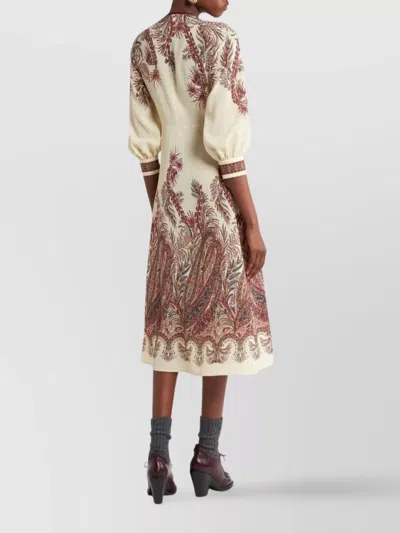 Etro Sable Midi Dress With Floral Paisley Print In Nude