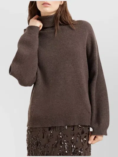 Brunello Cucinelli Turtle Neck Collar In Brown