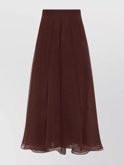 Brunello Cucinelli Flared Silk Skirt Sheer Overlay In Red