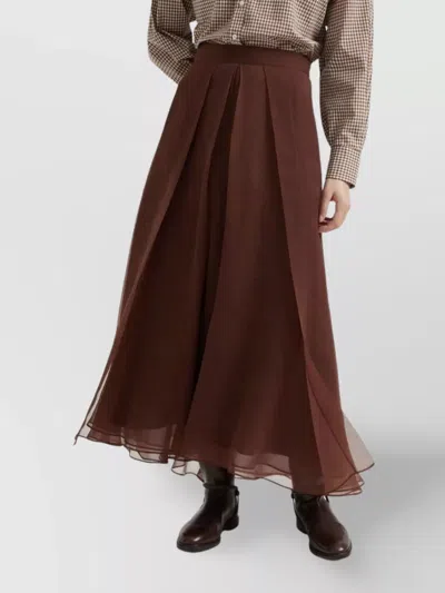 Brunello Cucinelli Flared Silk Skirt Sheer Overlay In Red