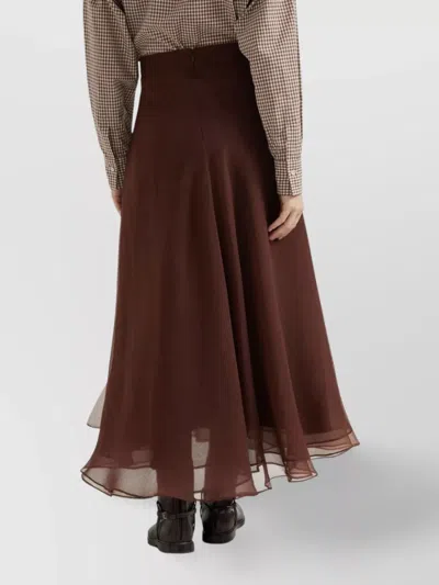 Brunello Cucinelli Flared Silk Skirt Sheer Overlay In Red