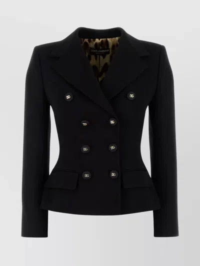 Dolce & Gabbana Tailored Double-breasted Wool Blazer With Button Detailing In Black