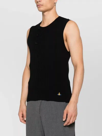 Vivienne Westwood Ribbed Sleeveless Crewneck Button Detailing In Black