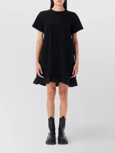 Sacai Ruffled Hem T-shirt Dress With Relaxed Silhouette In Black