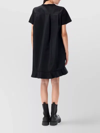 Sacai Ruffled Hem T-shirt Dress With Relaxed Silhouette In Black