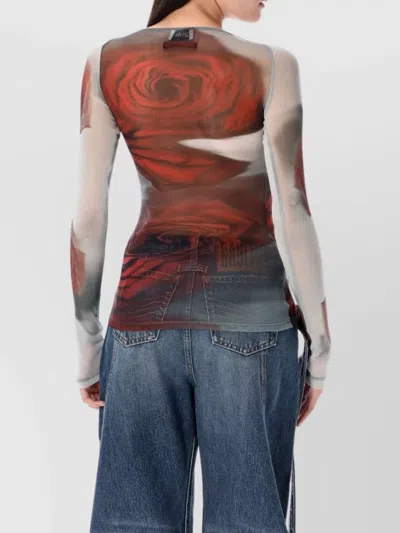 Jean Paul Gaultier Rose Mesh Floral Top In Brown