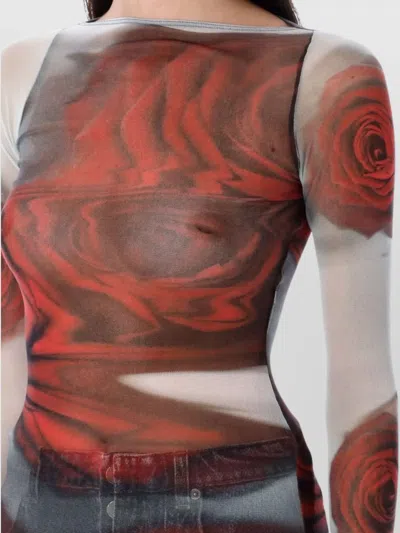 Jean Paul Gaultier Rose Mesh Floral Top In Brown
