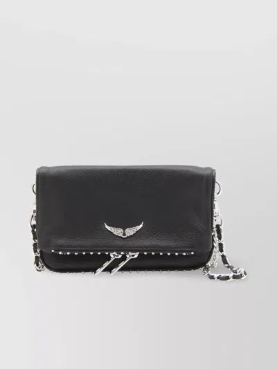 Zadig & Voltaire Chain Strap Metal Embellishment Studded Flap In Black