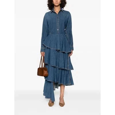Alaïa Alaia Rounded Blue Denim Shirt Women In Blue